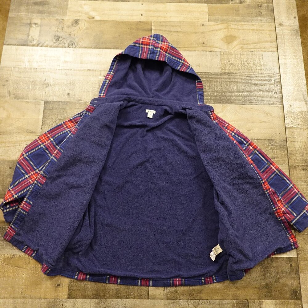 LL Bean Fleece-Lined Flannel Hoodie Plaid women's medium petite red navy - Picture 7 of 10